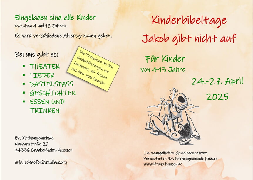 KiBiTa Kinderbibeltage 2024 Ev. Kirchengemeinde Hausen Anmeldung Flyer Info Information