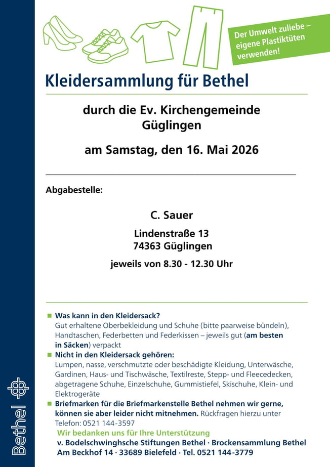 Kleidersammlung f&uuml;r Bethel