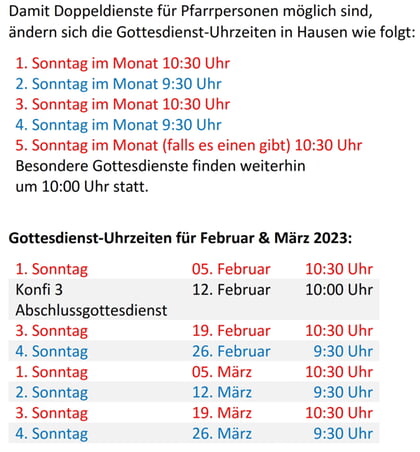 Ev. Kirchengemeinde Hausen Neue Uhrzeiten für die Gottesdienste ab 2023